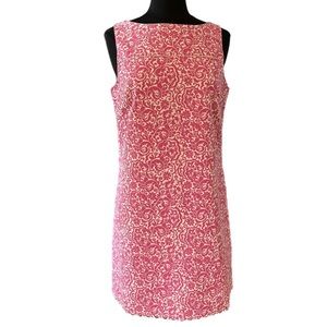 LILY PULITZER Vintage White Label Pink/Ivory Print Scalloped Hem Dress SIZE 12